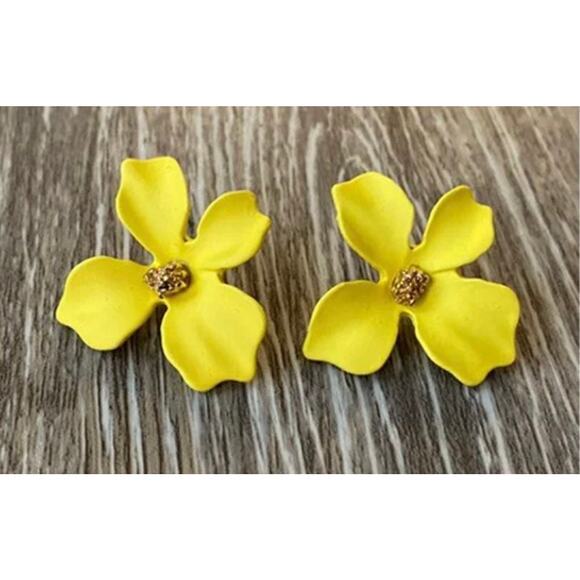 Yellow Hand Painted Metal Flower Earrings - Picture 1 of 1